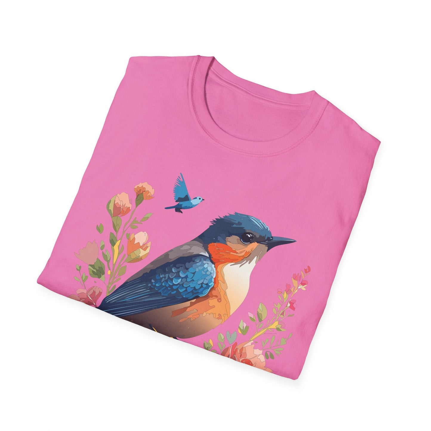 Unisex Floral Bird T Shirt Softstyle 64000 Gildan Ring Spun Cotton Tee Relaxed Fit