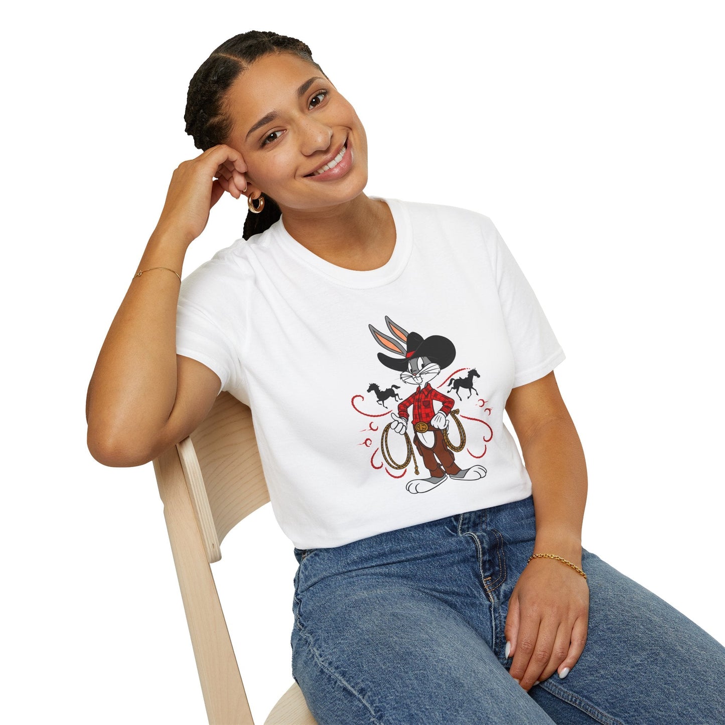 Bugs Bunny Unisex T Shirt Cartoon Design Graphic Tee Gildan Softstyle 64000 Artwork