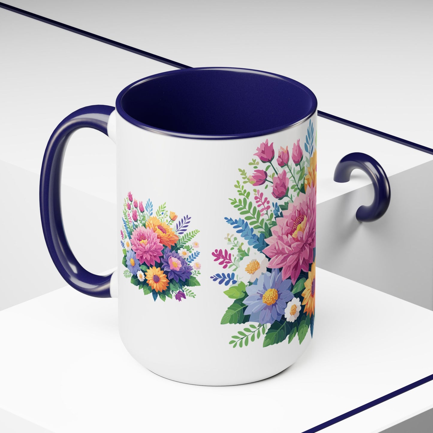 Two-Tone Coffee Mugs with flowers