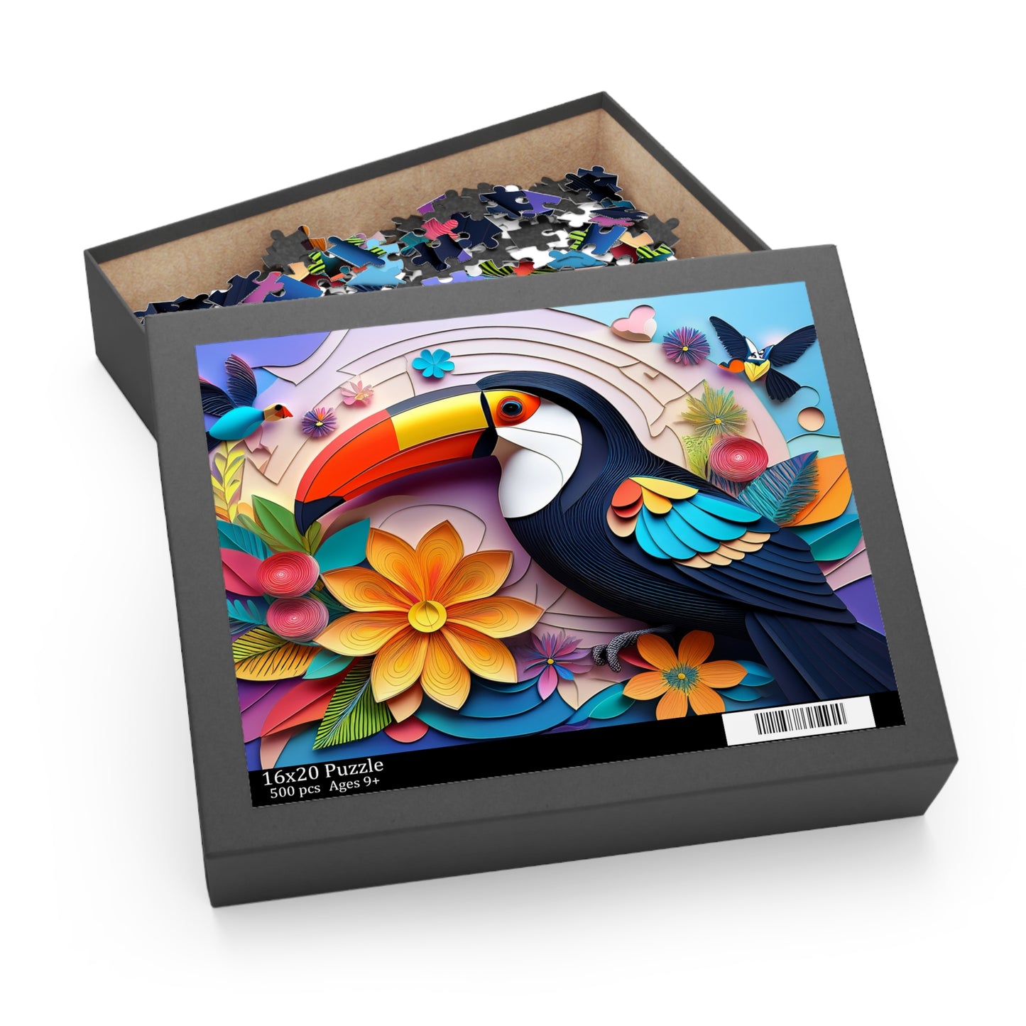 Puzzles-35 Kids Toucan Puzzle 500-Piece  Floral Toucan Puzzle 500-Piece, Birds Kids Puzzles Size: 16" x 20",  Ages 9+