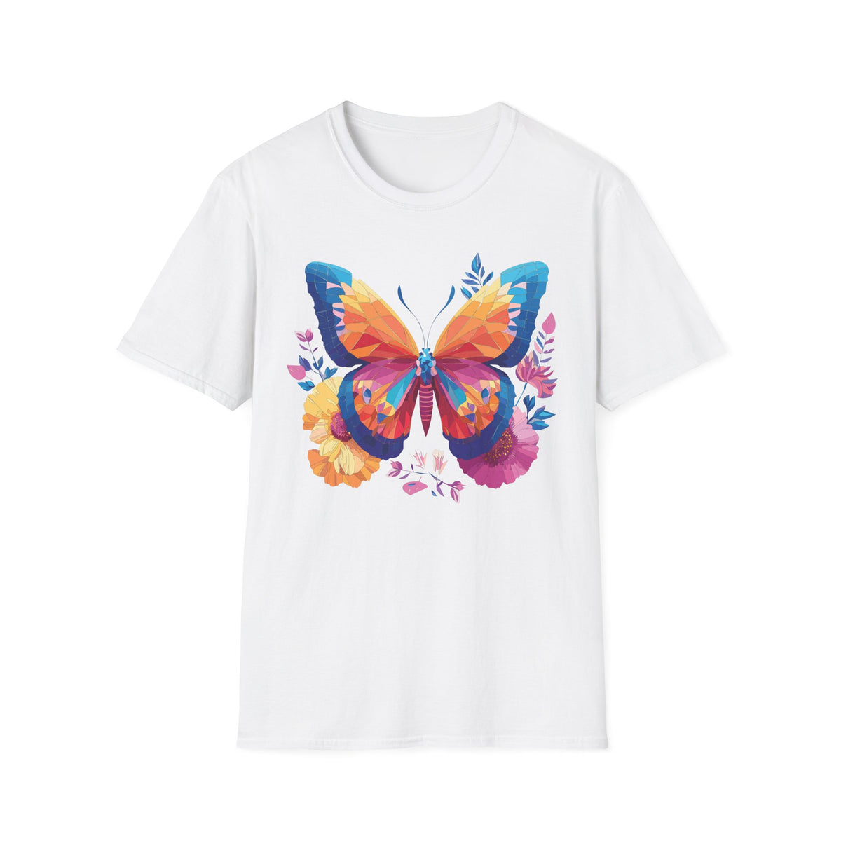Colorful Geometric Butterfly T-Shirt | Rainbow Floral Wings Graphic Tee Unisex 100 Cotton Gildan T-Shirt