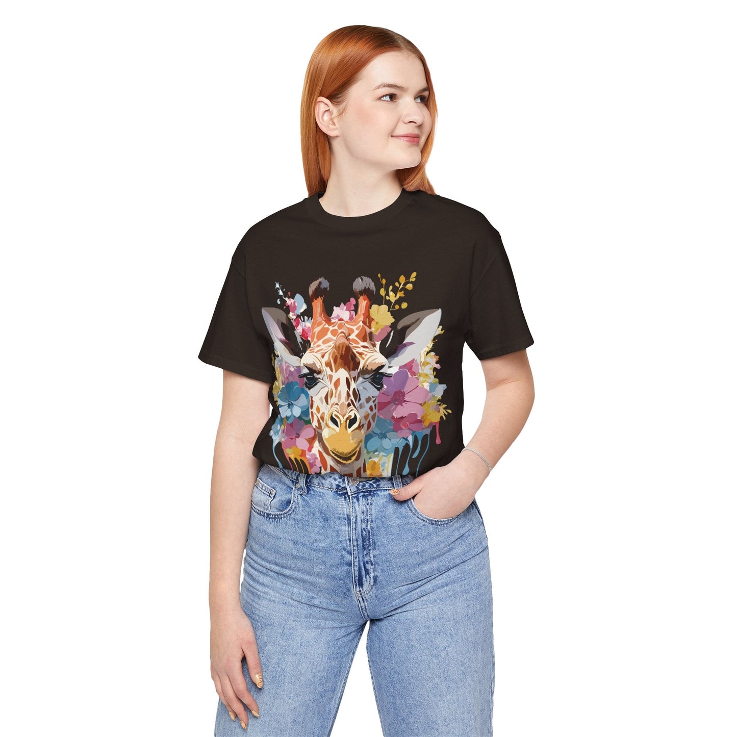 Giraffe Graphic Tee Unisex Premium Short Sleeve Jersey Shirt With Vintage Inspired Art By Adelpha