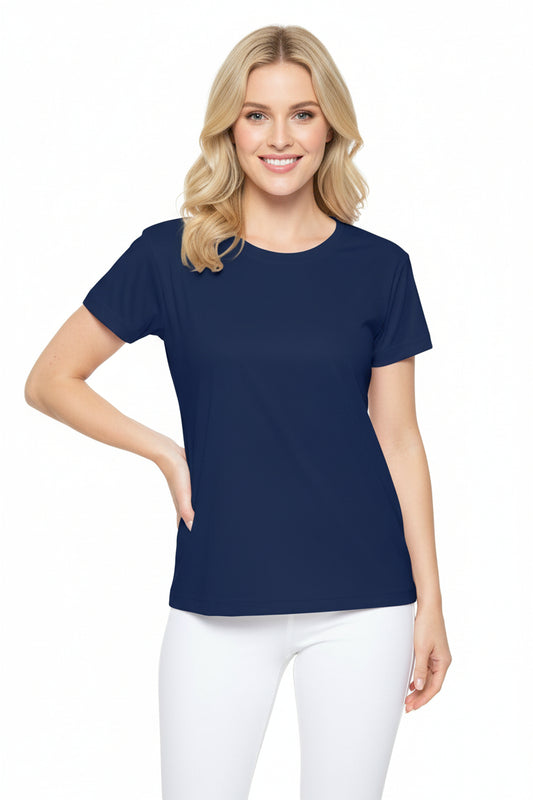 Prussian Navy Blue Solid Color Print Women's Sports Jersey Short Sleeves Poly Athletic Tee