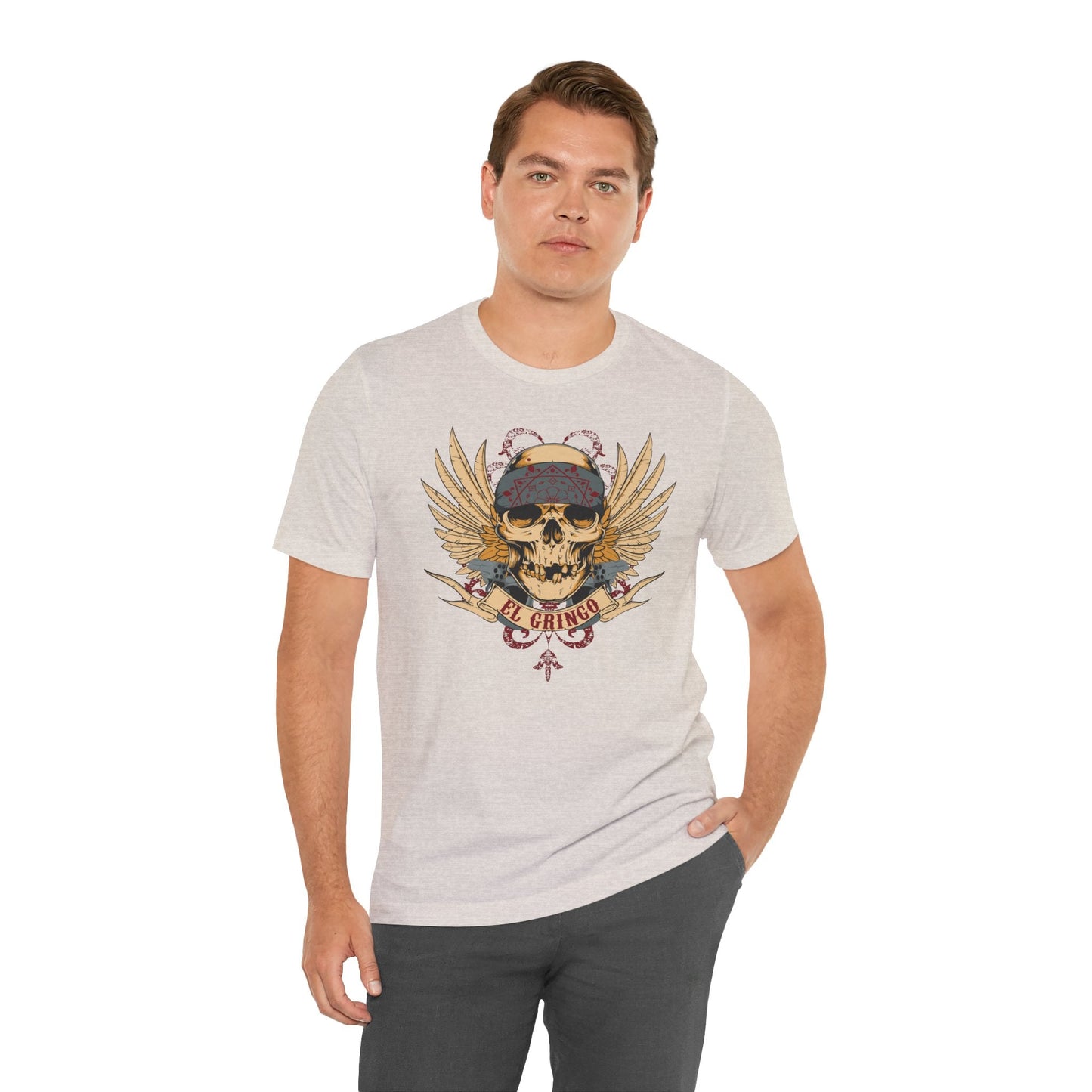 El Gringo Skull with Wings T-Shirt Vintage Tattoo Style Art-53