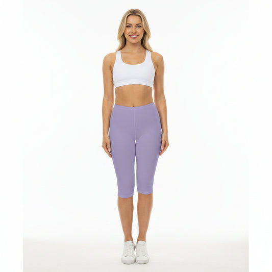 Lilac Mist Color Women's Brushed Suede Poly Span Casual Capri Leggings XS-2XL