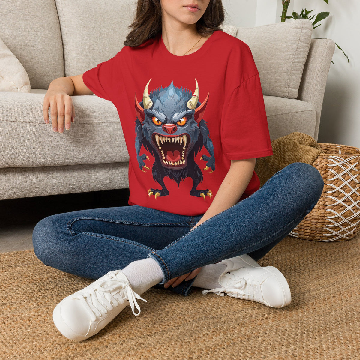Werewolf Monster T-Shirt — Fierce Demon Face for Halloween Cartoon Graphic Tee Unisex 100 Cotton Gildan T-Shirt