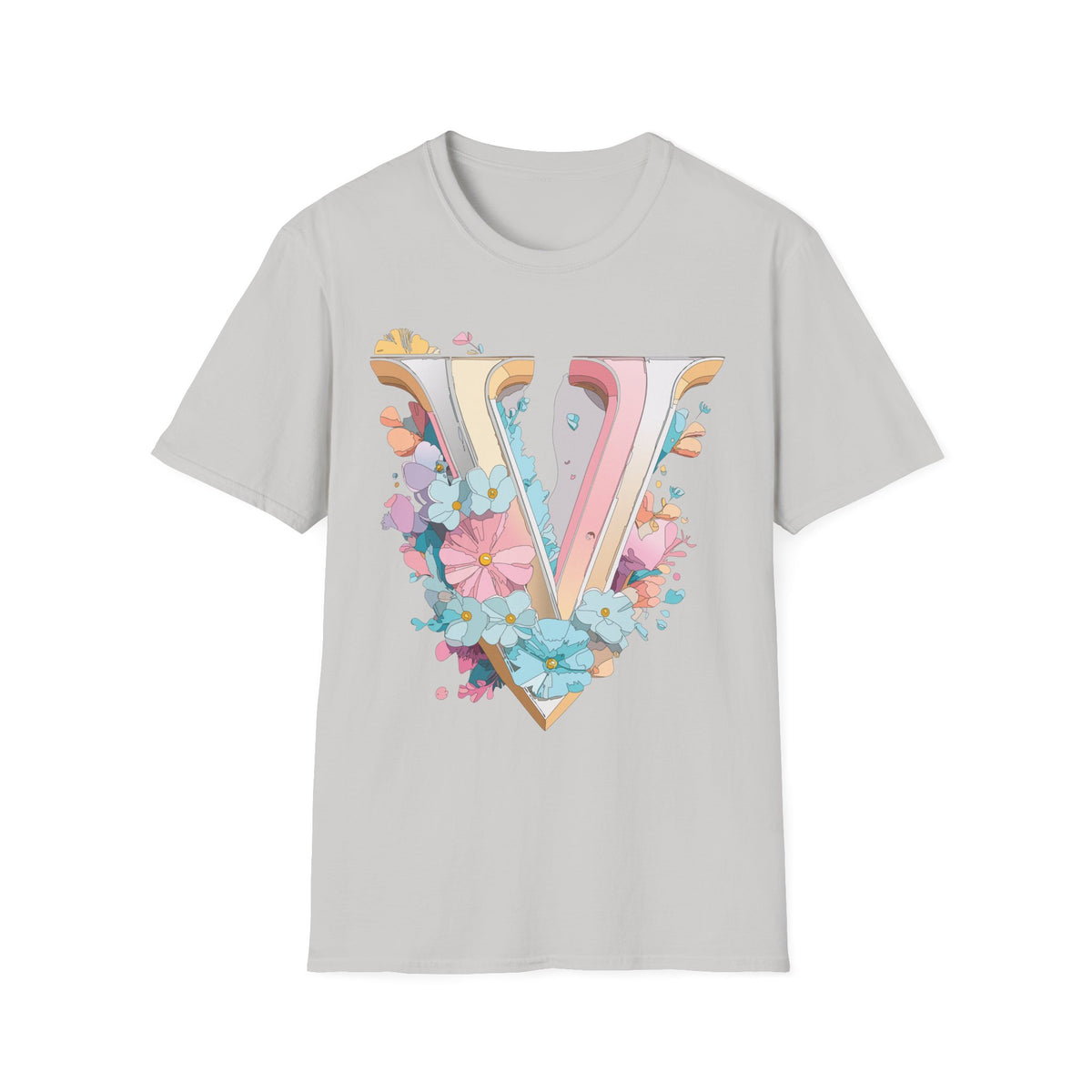 Floral Letter V T-Shirt | Pastel Vintage Monogram Tee