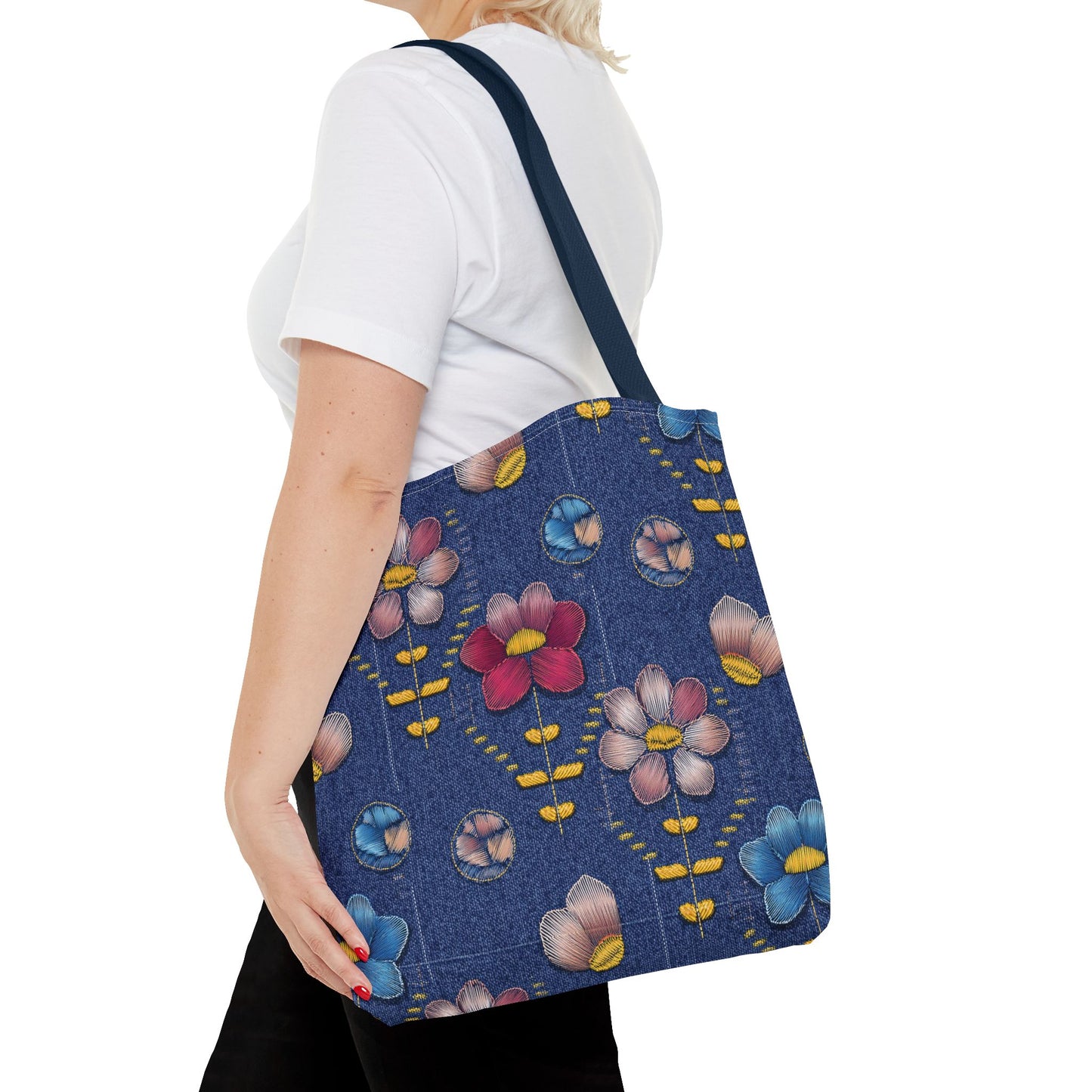 Denim Fabric Imitation Print Unisex Canvas Bag Poly Spun 3 Sizes Tote Bag 174