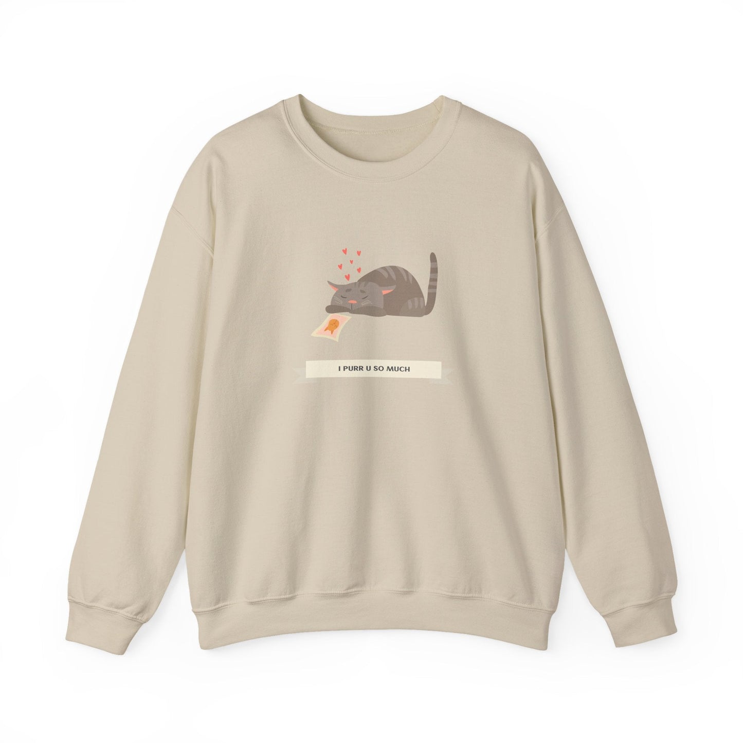 Cat Heart Sweatshirt Unisex 50/50 Cotton Poly Valentine Day Crewneck Gildan 18000