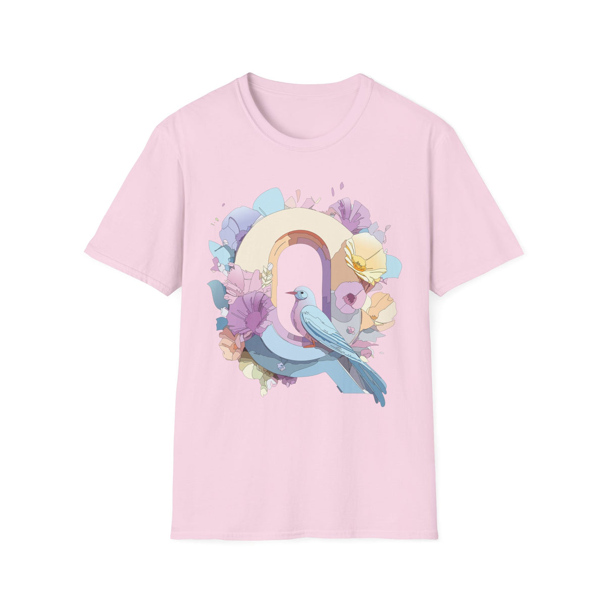 Pastel Bird Rainbow T-Shirt Q Floral Arch, Soft Spring Colors