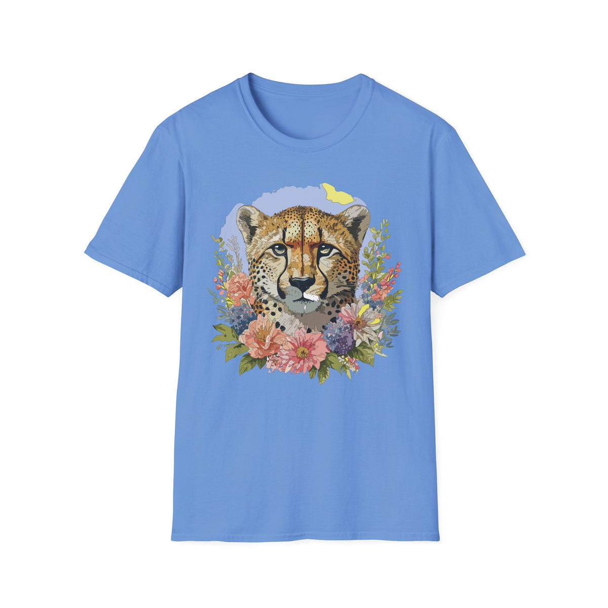 Cheetah Face Floral Illustration T-Shirt | Wildlife Animal Tee
