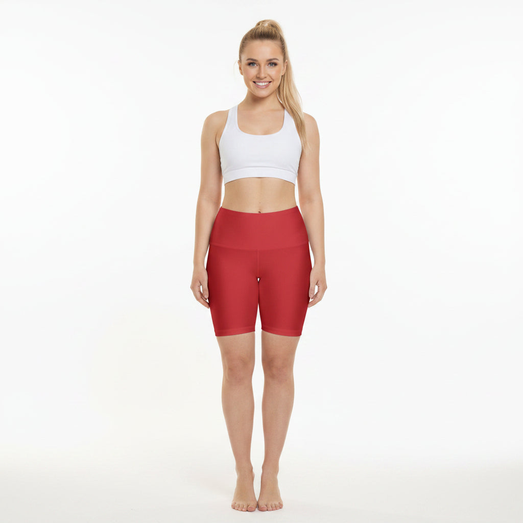 Tomato Jam Red Women's Workout Shorts — High-Waist Red Athletic Biker Shorts