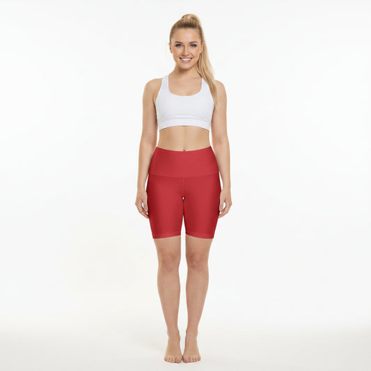 Tomato Jam Red Women's Workout Shorts — High-Waist Red Athletic Biker Shorts