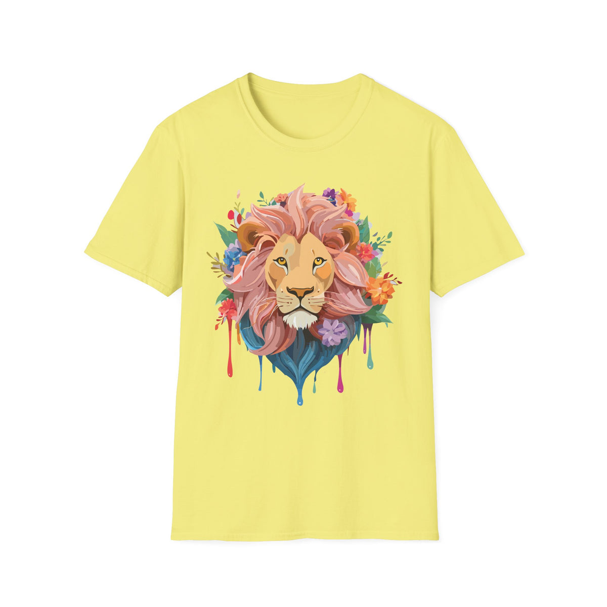 Floral Watercolor Lion T-Shirt | Colorful Mane Illustration