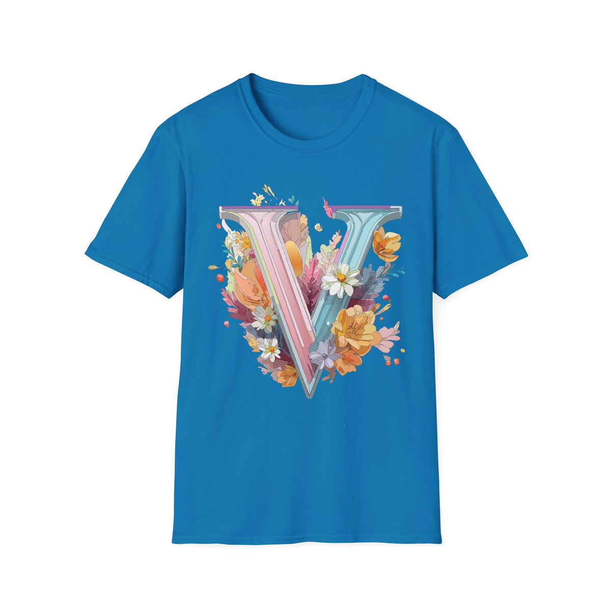 Floral Letter V T-Shirt | Pastel Botanical Initial Tee