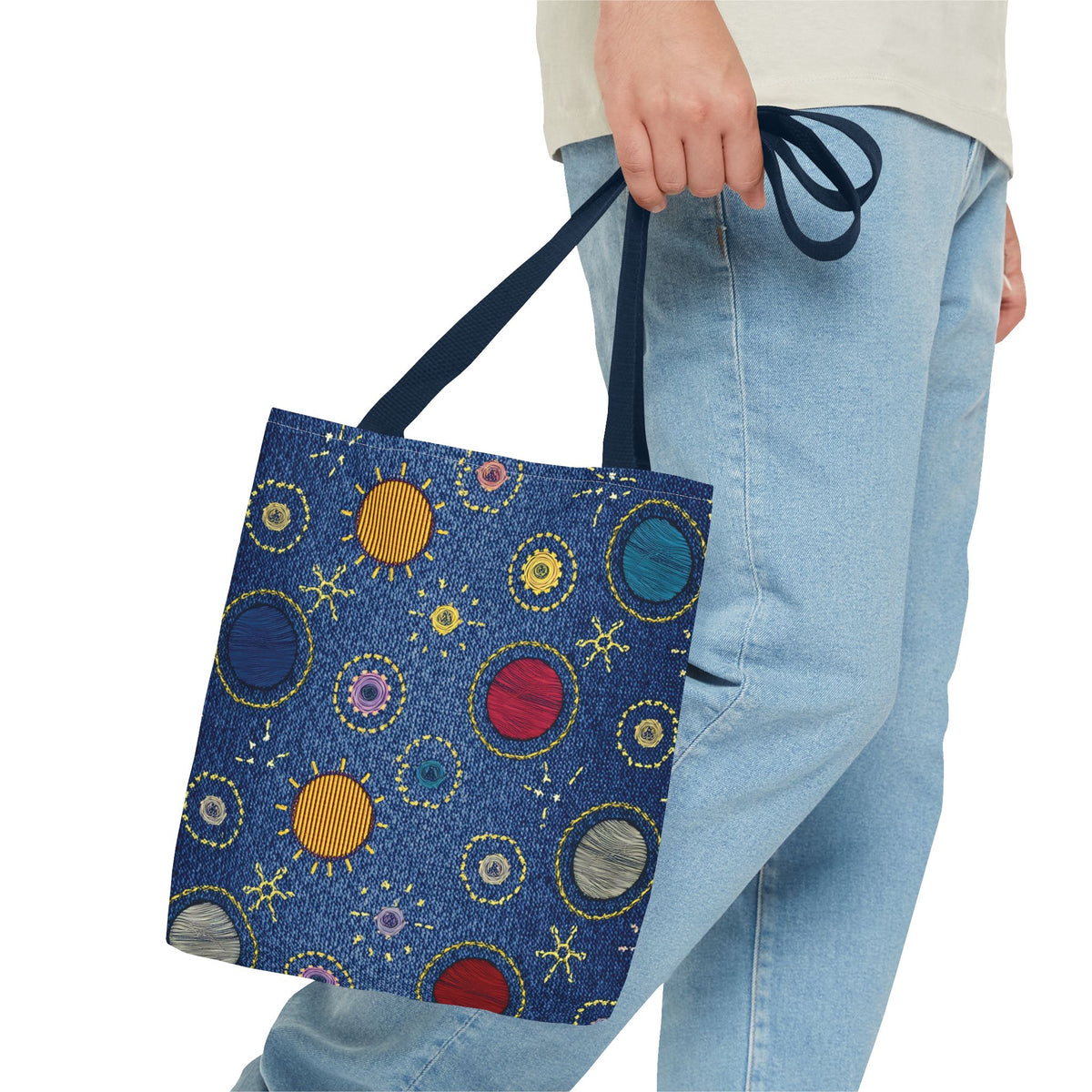 Denim Fabric Imitation Print Unisex Canvas Bag Poly Spun 3 Sizes Tote Bag 183-6