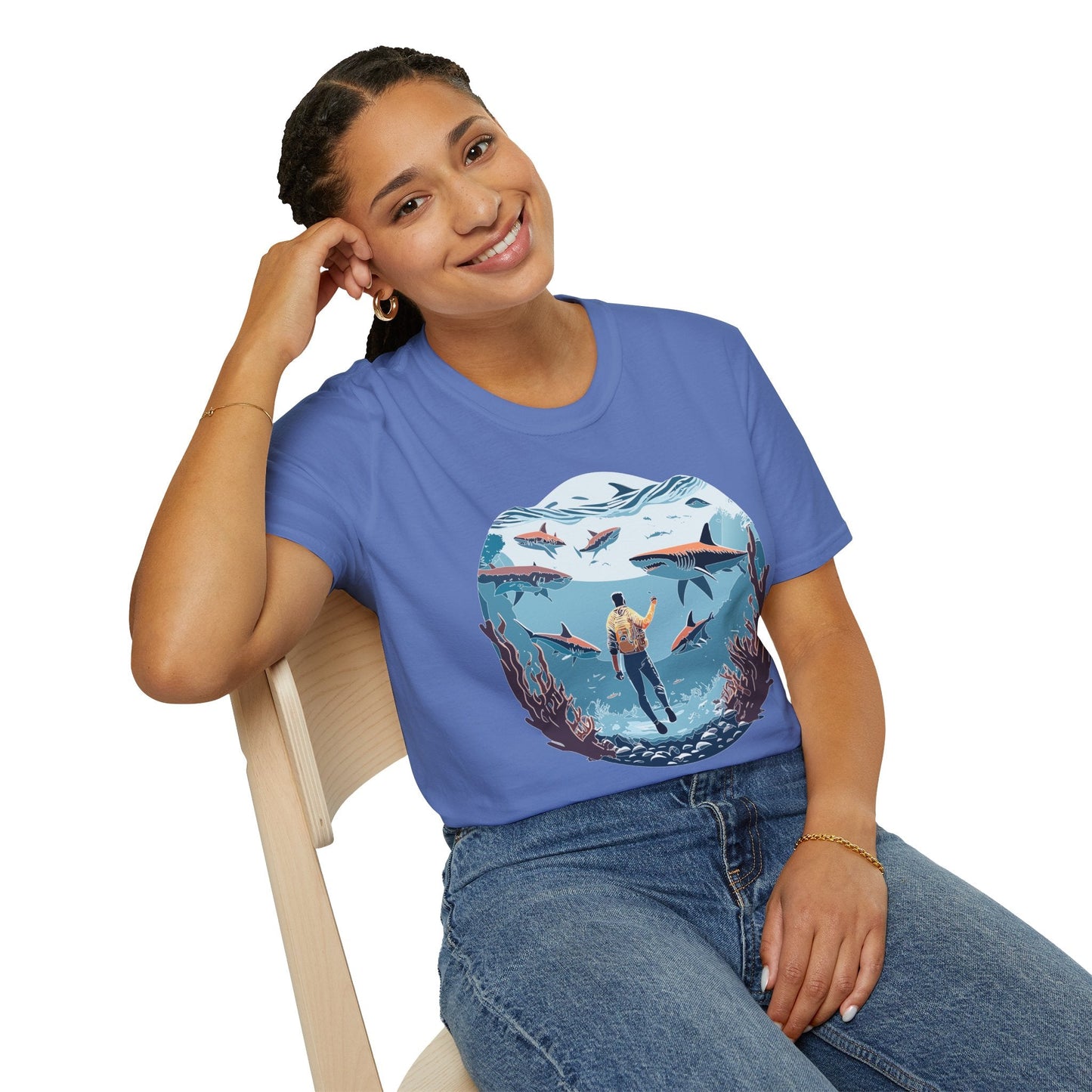 Ocean Theme Unisex Softstyle T Shirt 64000 Cotton Tee With Ocean Art Design Breathable