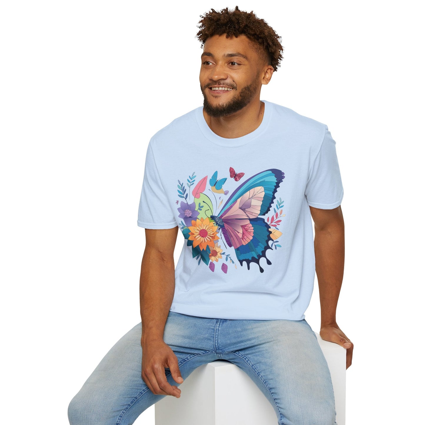 Gildan Butterfly T Shirt Unisex Softstyle 64000 Monarch Print Lightweight Breathable Cotton Tee