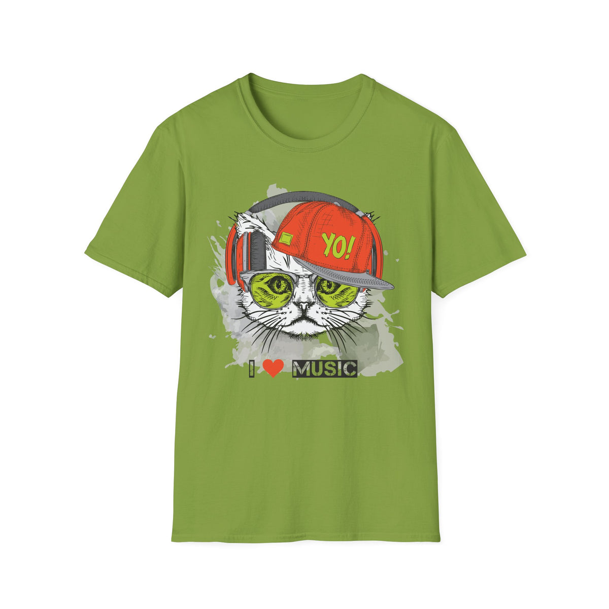 Cat DJ T-Shirt Unisex Cotton Short Sleeves I Love Music Graphic Tee