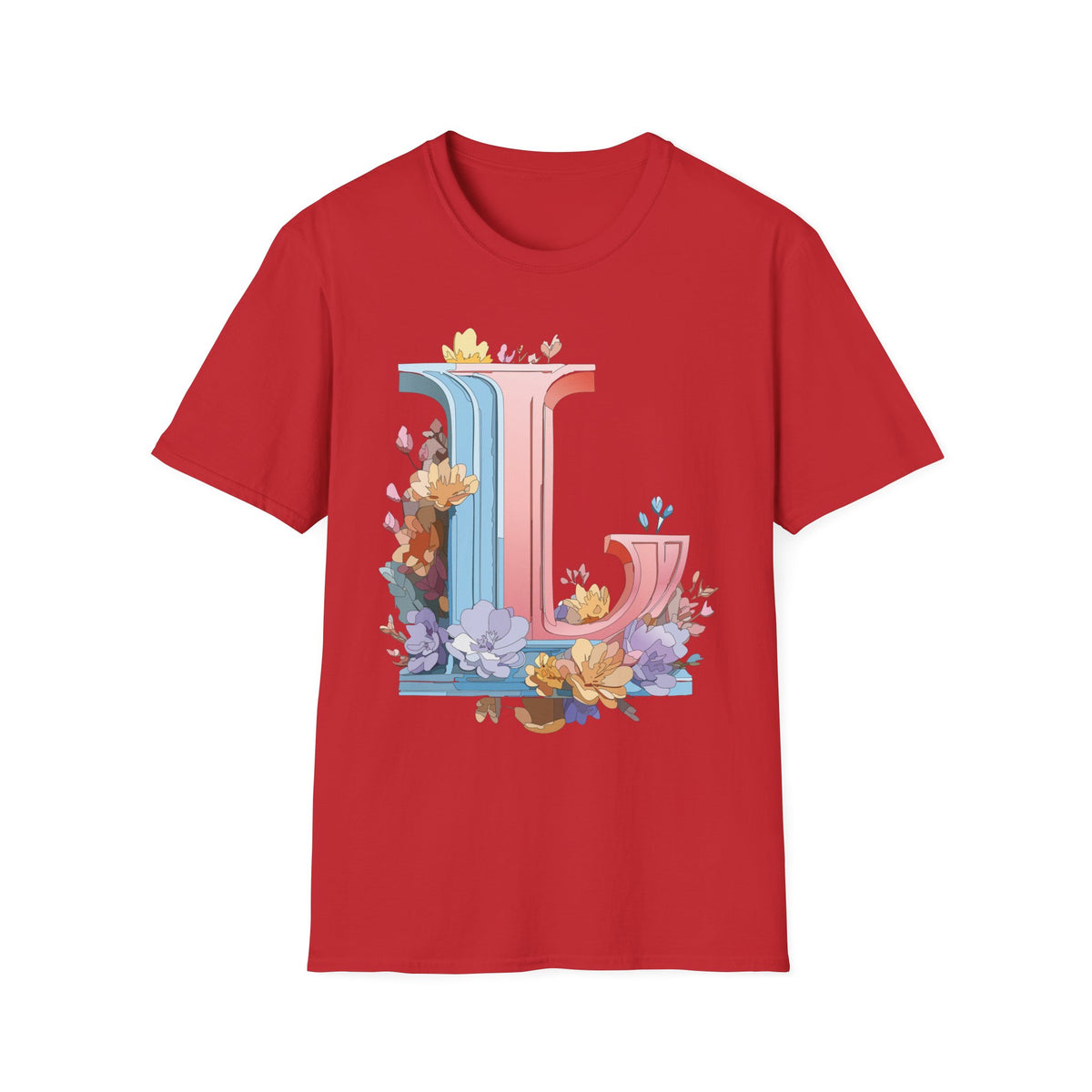 Floral Letter L T-Shirt | Pastel Monogram Tee