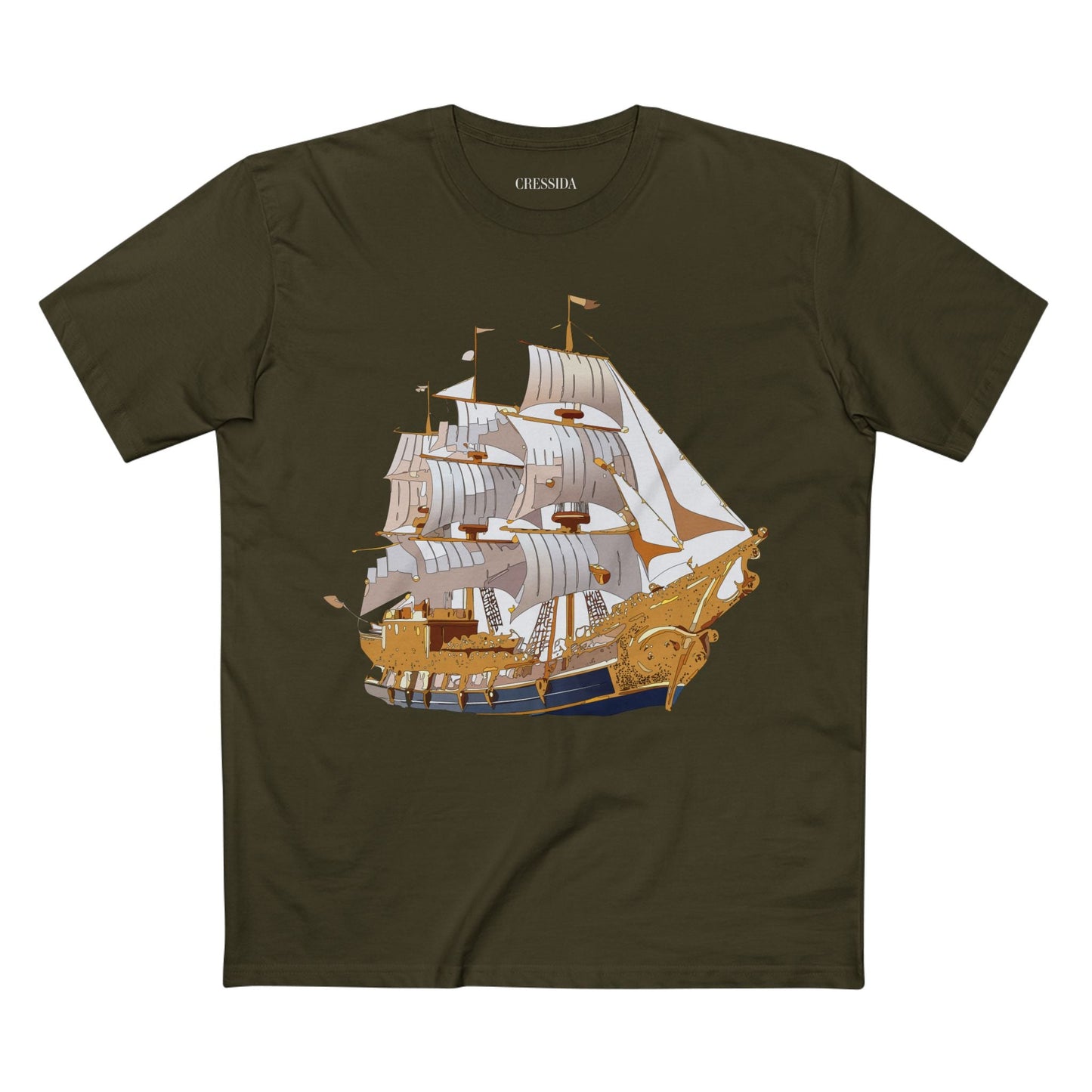 Ship Graphic Unisex 100 Cotton T-Shirt with Gold Frigate Art Design 2