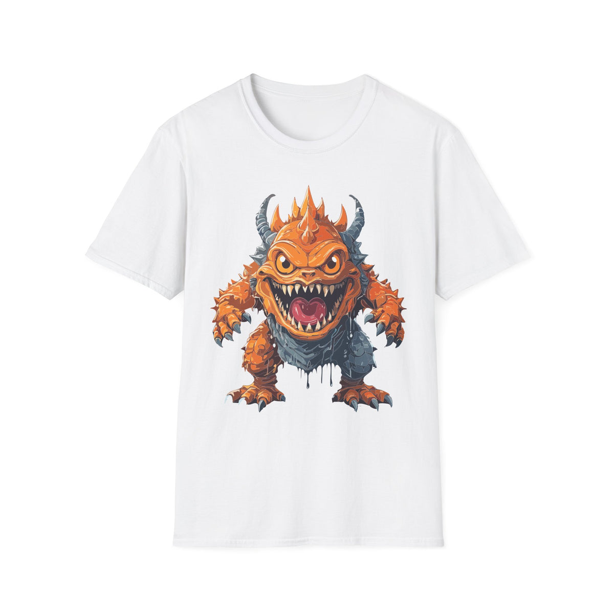Monster Graphic T-Shirt — Fierce Orange Demon Creature Design Cartoon Graphic Tee Unisex 100 Cotton Gildan T-Shirt