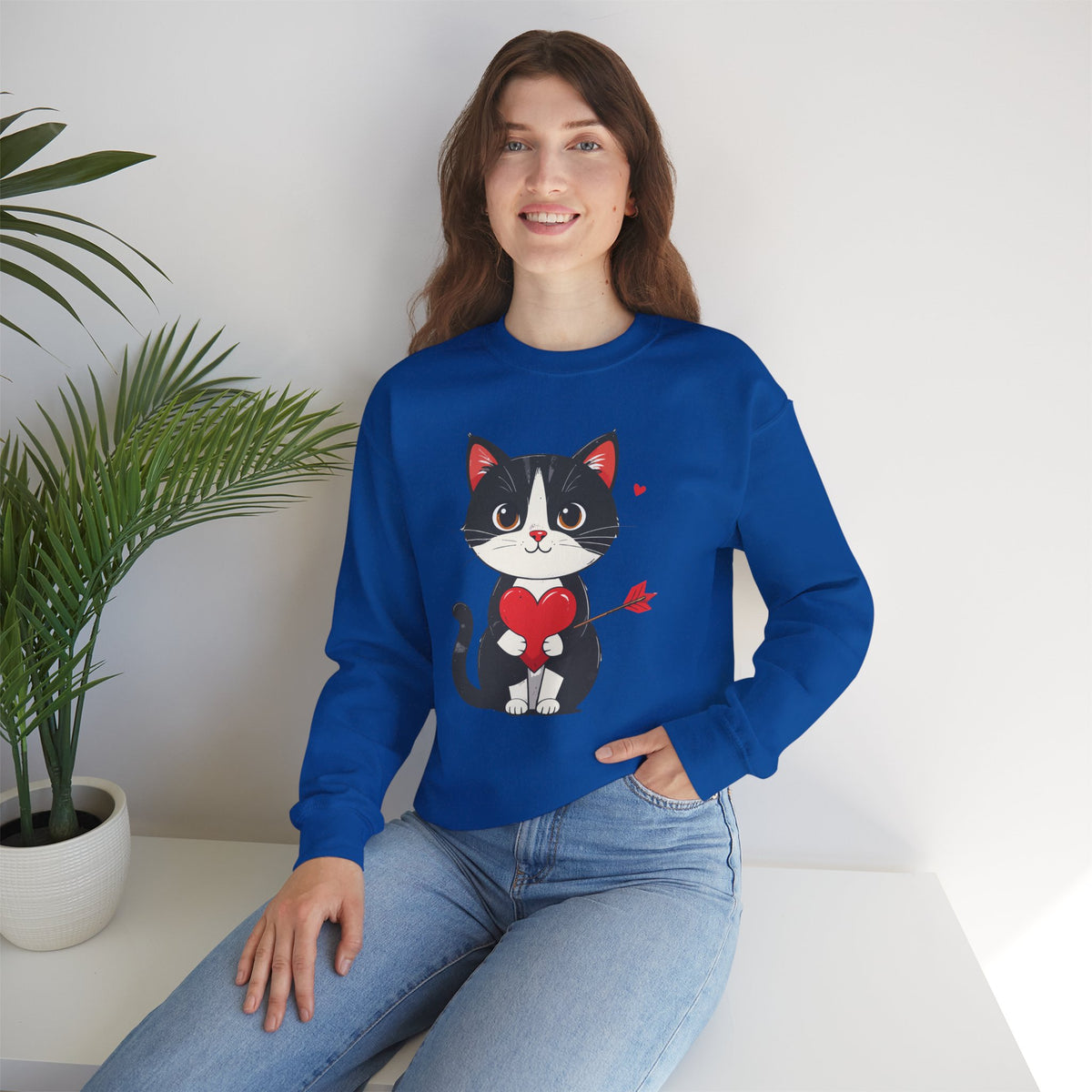 Cat Heart Sweatshirt, Heart Sweatshirt, Cat Sweatshirt, Valentine's Day Sweatshirt, 50/50 Cotton-Poly Animal Sweatshirt 103