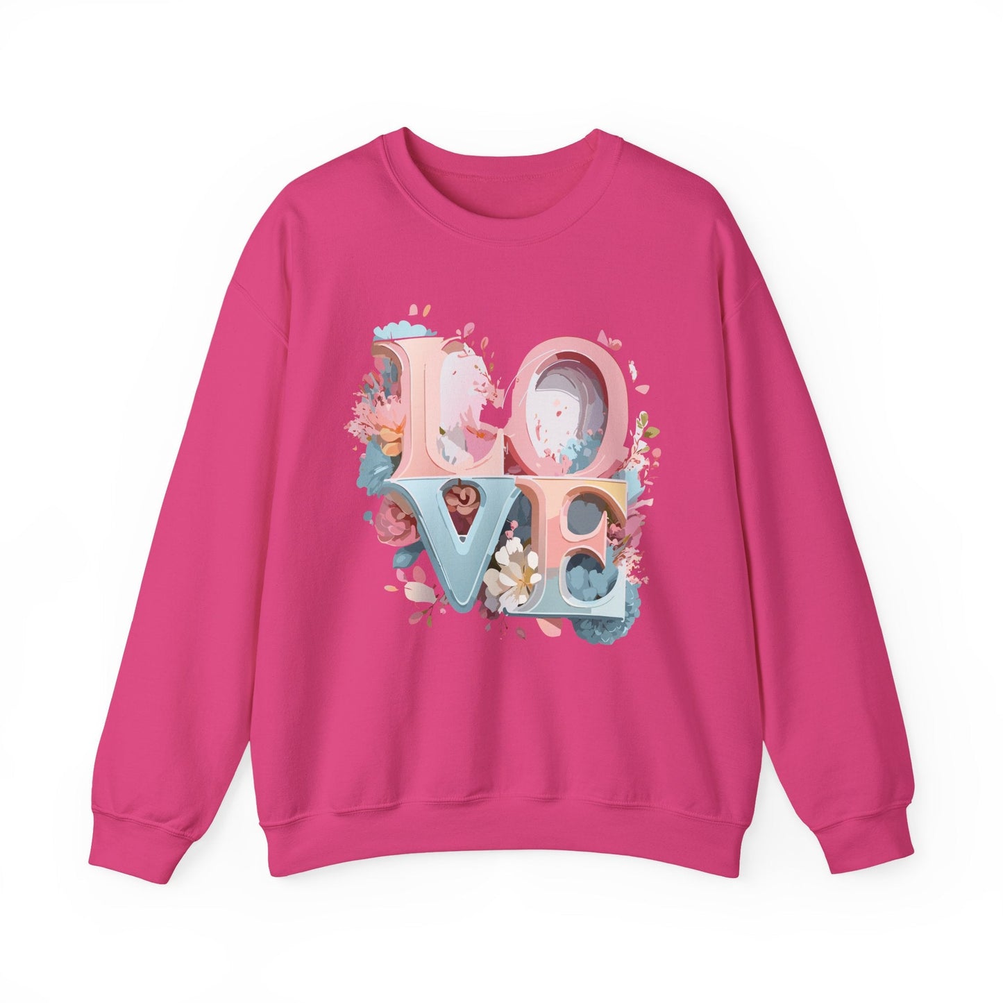 Floral Love Sweatshirt Unisex Crewneck Valentine Day Gift Gildan 18000 Fifty Fifty Cotton Blend