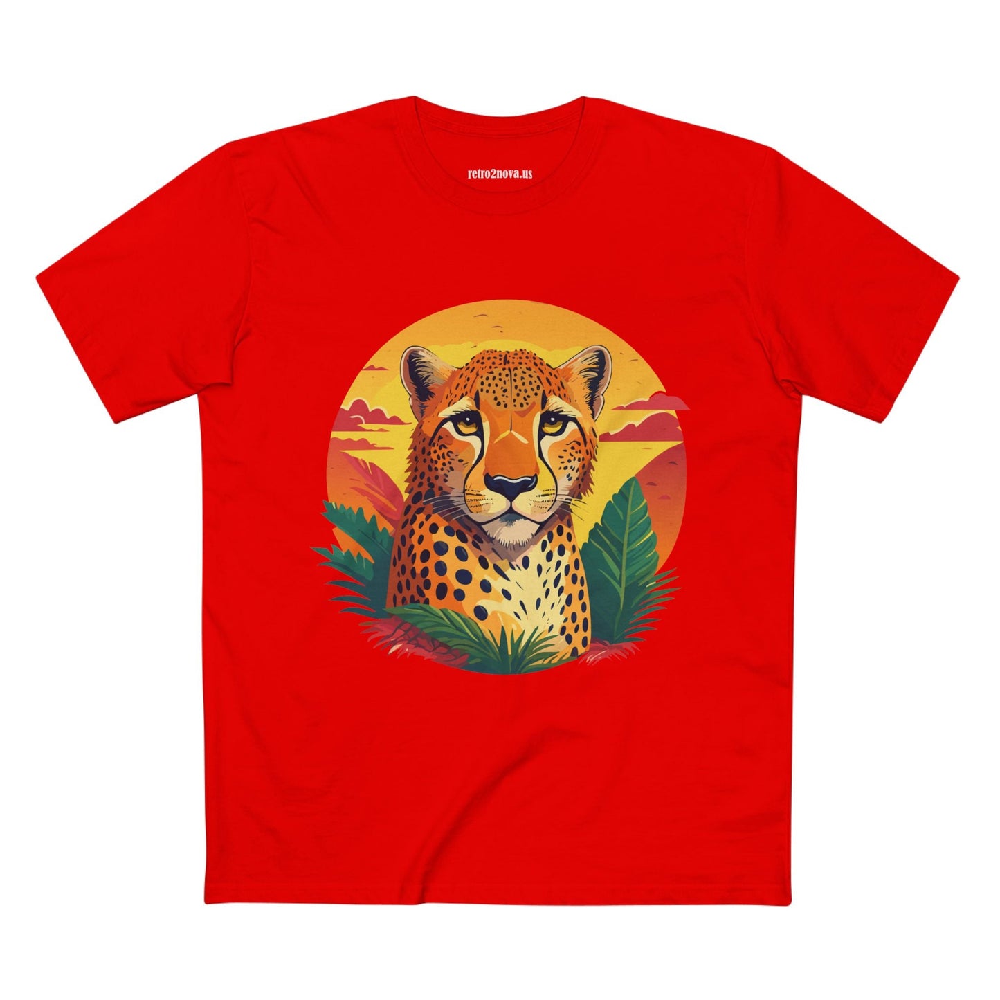 Unisex Cheetah Shirt Premium Cotton Staple Tee With Original Art Design By Retro2Nova Exclusive Art Collection
