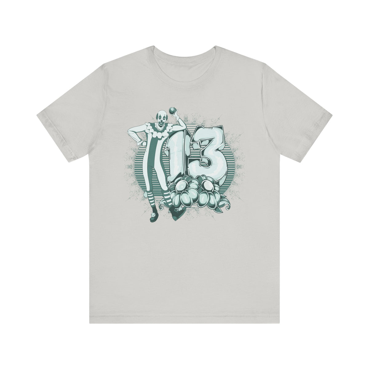 Lucky Number 13 Clown Illustration T-Shirt Vintage Numbers Floral Motif Unisex Cotton Art-39