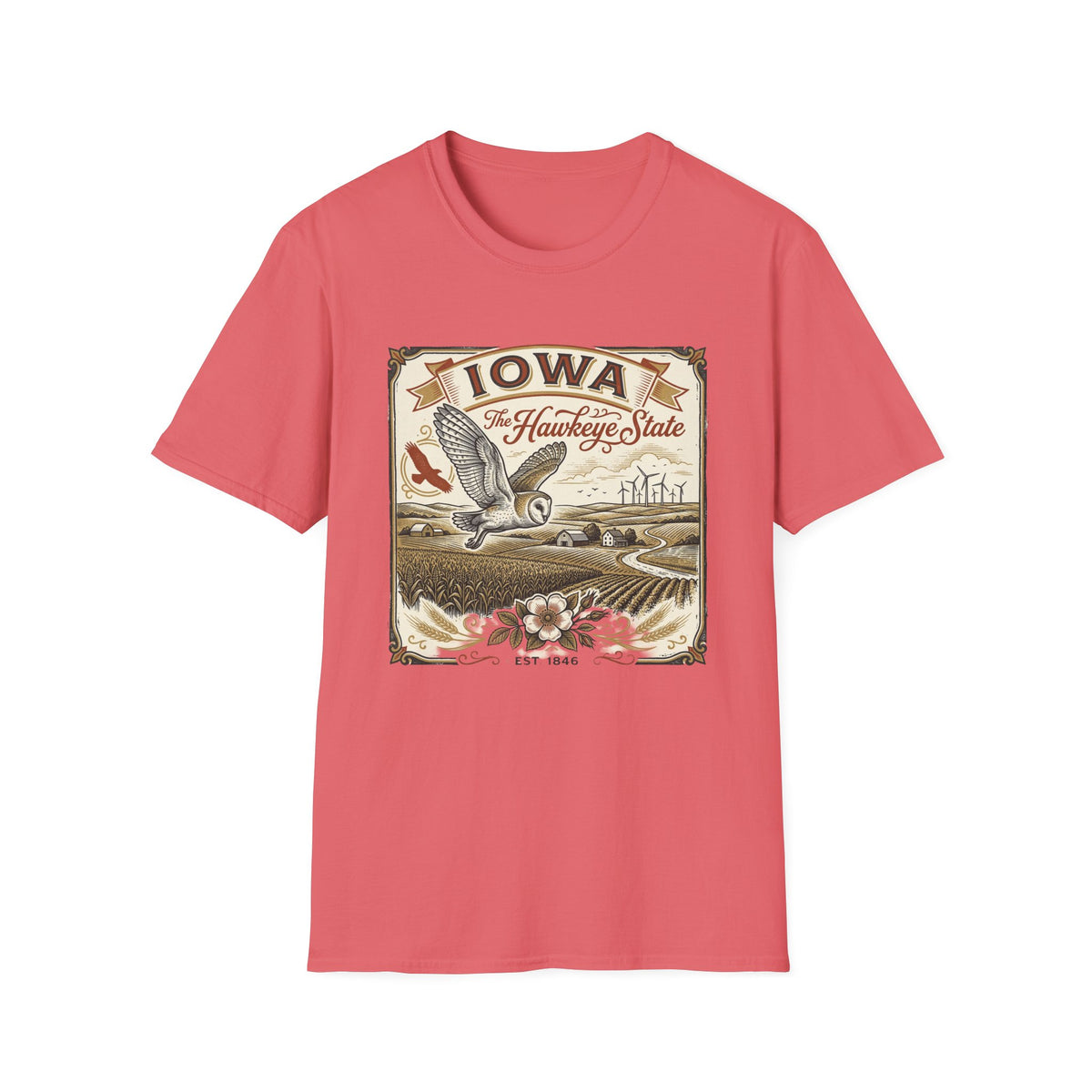 Iowa Hawkeye State Vintage Travel Tourist Graphic Design Unisex 100 Cotton Gildan T-Shirt