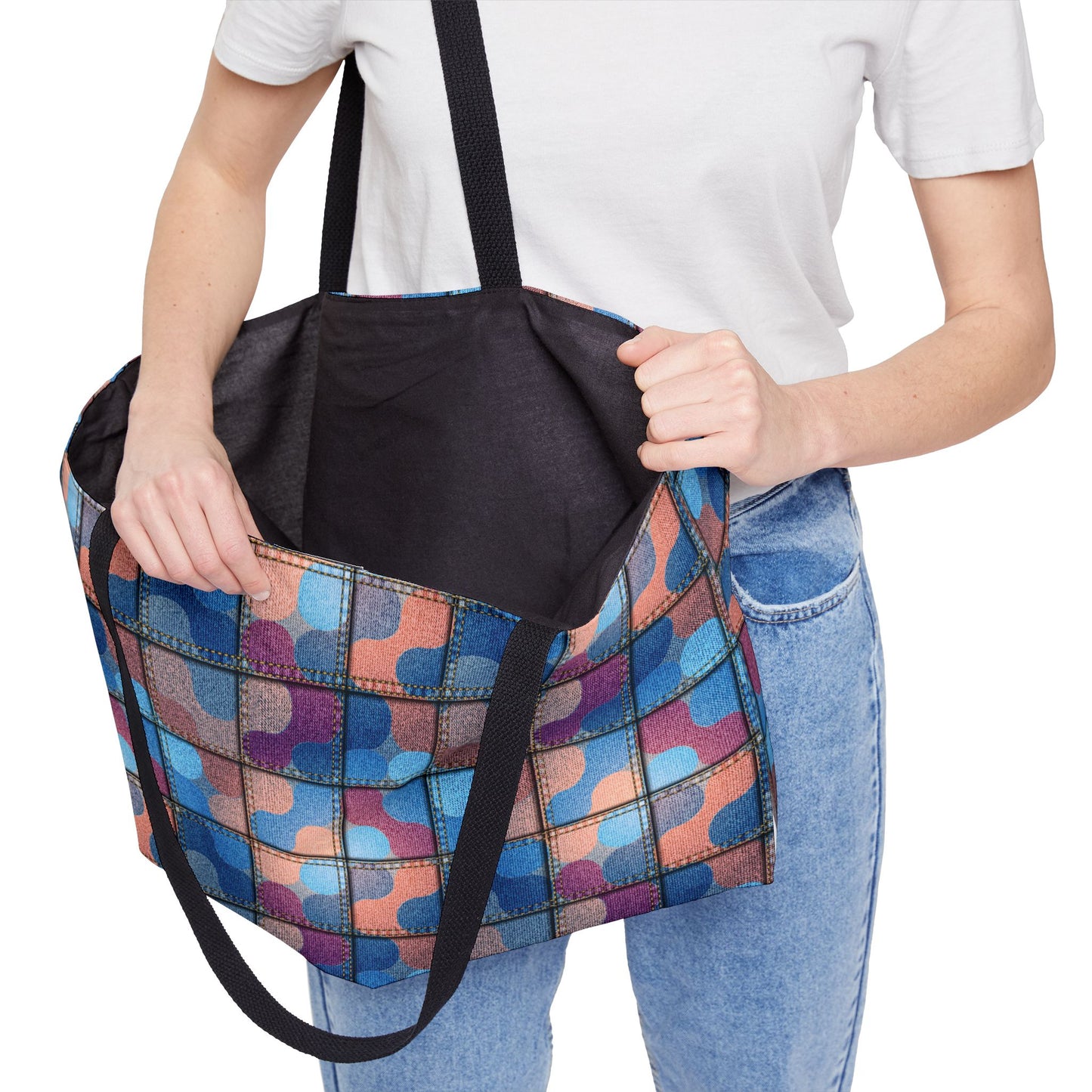 Denim Print Yoga Bag High-Quality 100% Spun Polyester 24x13 Canvas Gym Bag 17