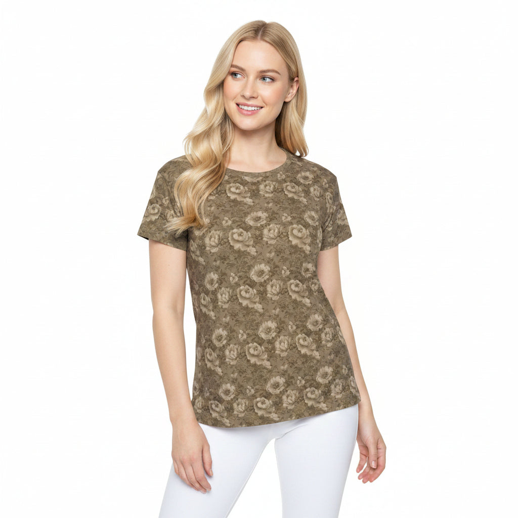 Women Poly T-Shirt with Floral Print