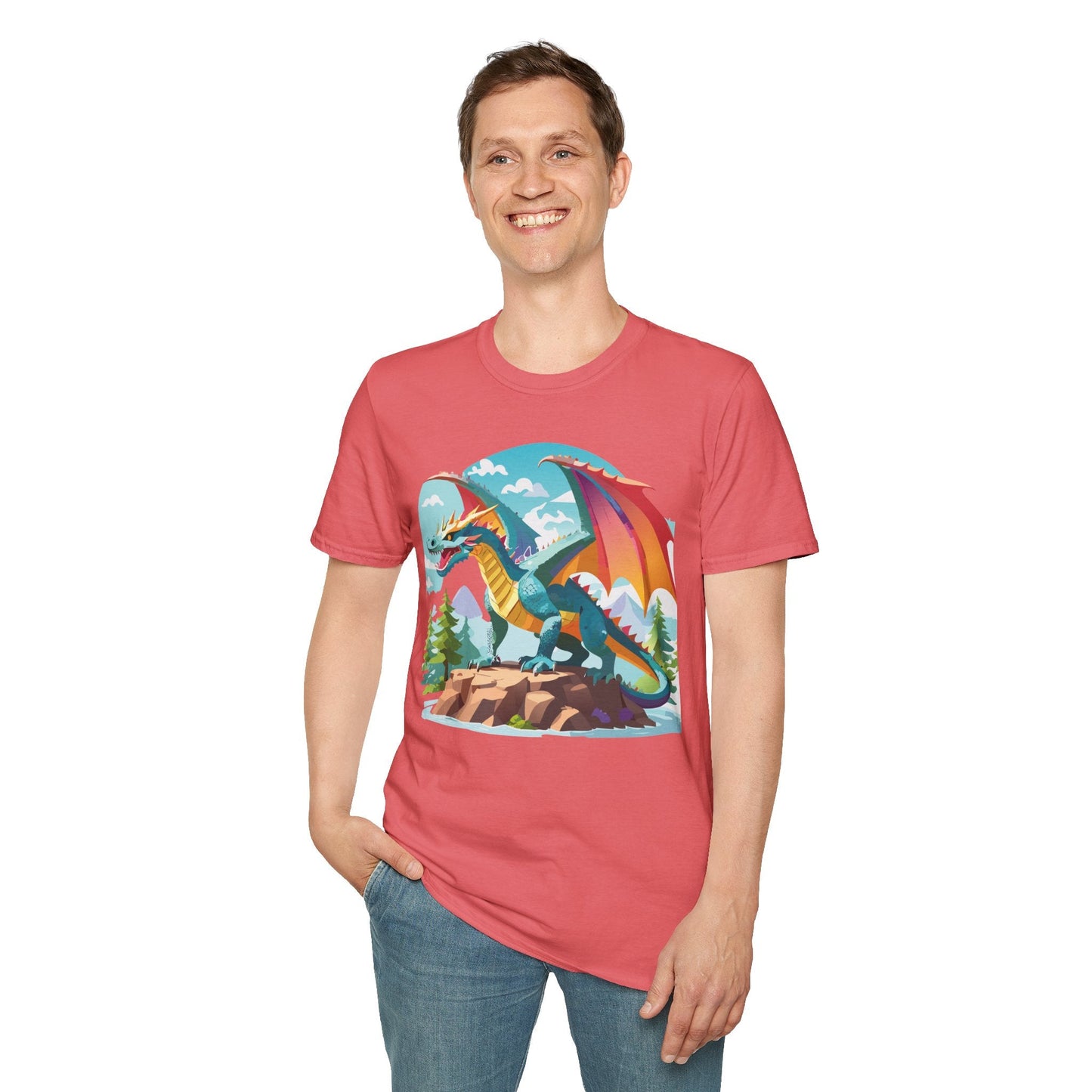 Dragon Graphic Tee Unisex Softstyle 100 Percent Ring Spun Cotton Animal Art Print Shirt