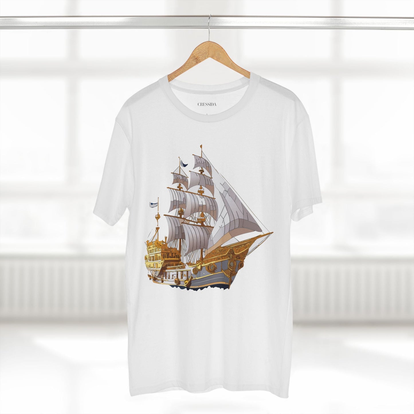 Ship Graphic Unisex 100 Cotton T-Shirt with Gold Frigate Art Design 10