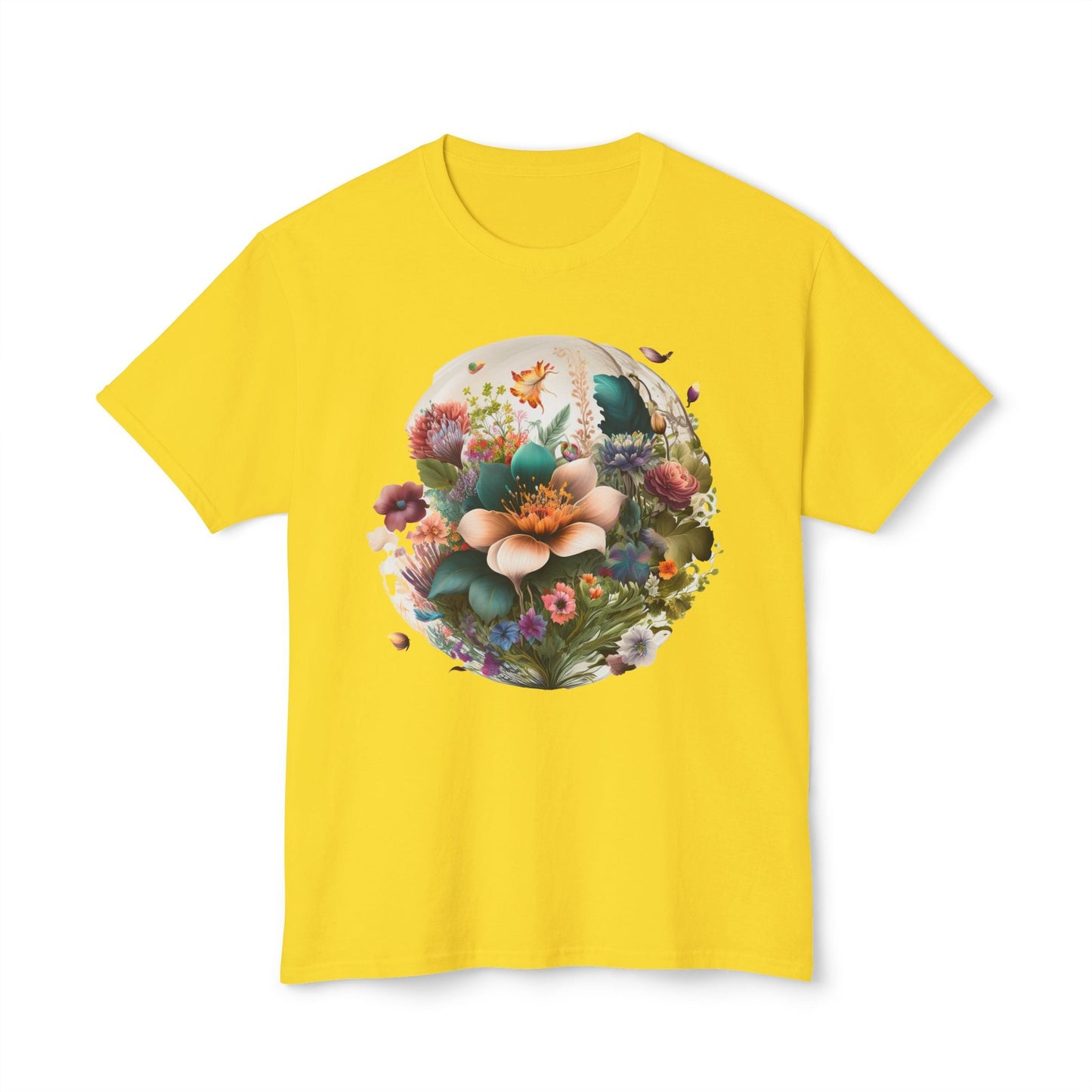 Unisex Floral Art Print T Shirt With Vintage Flowers Graphic Tee 100 Percent Cotton