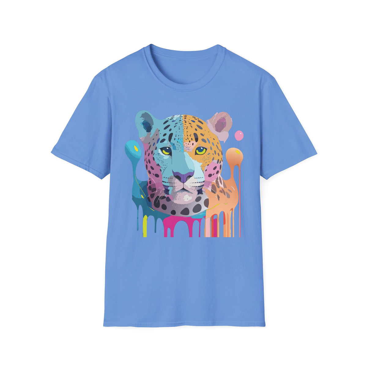 Colorful Leopard Face T-Shirt | Rainbow Drip Animal Art