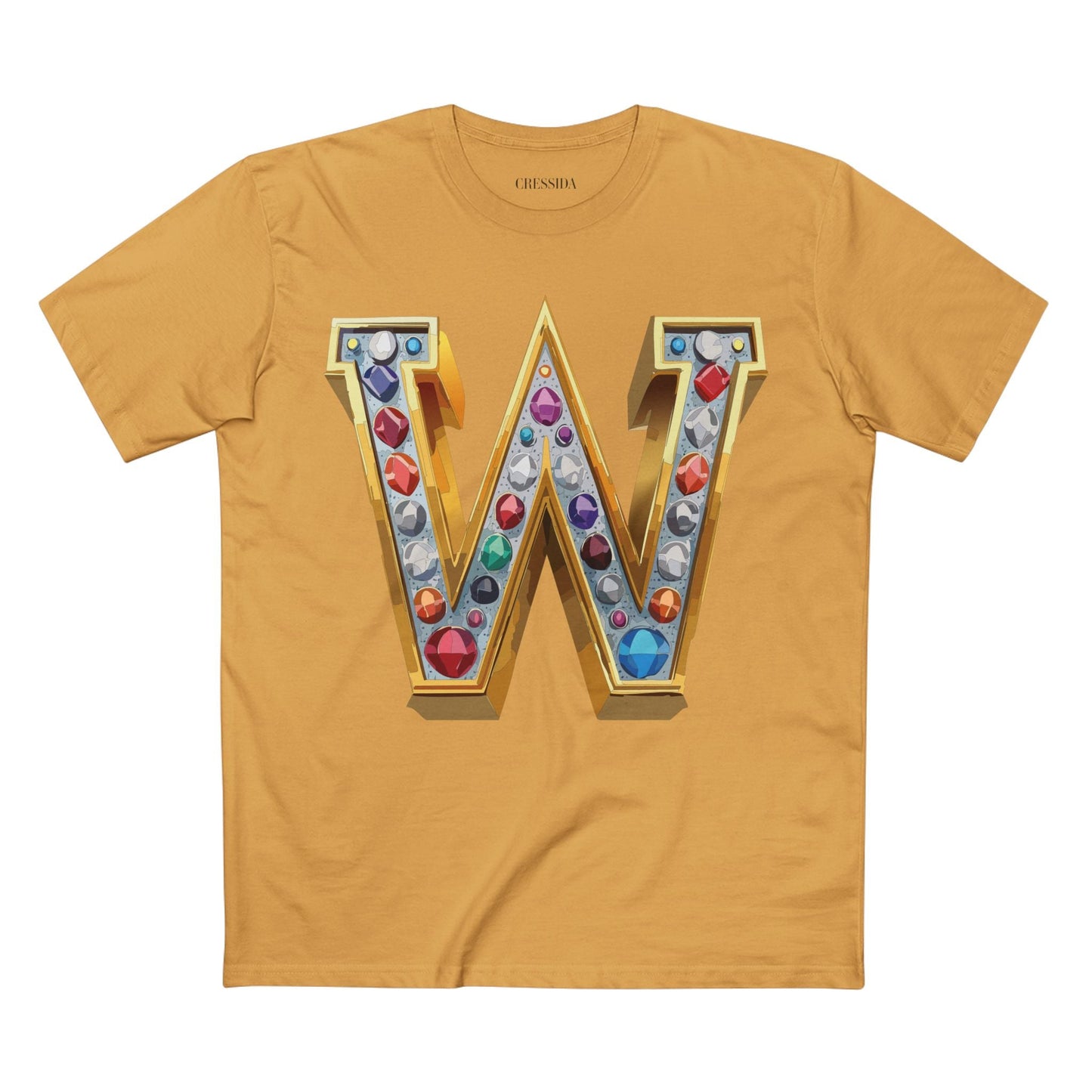 Letter W Graphic Design Tee Unisex 100 Cotton With Antique Gold Letters Artwork T-Shirt