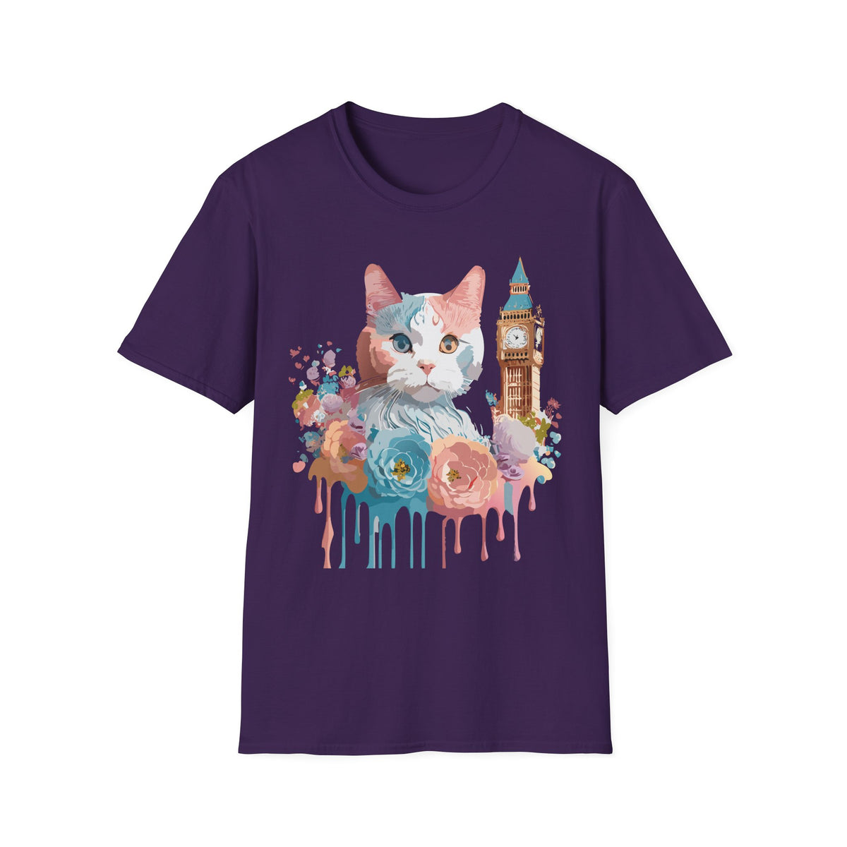 Watercolor Cat with Big Ben T-Shirt | London cat illustration, floral accents