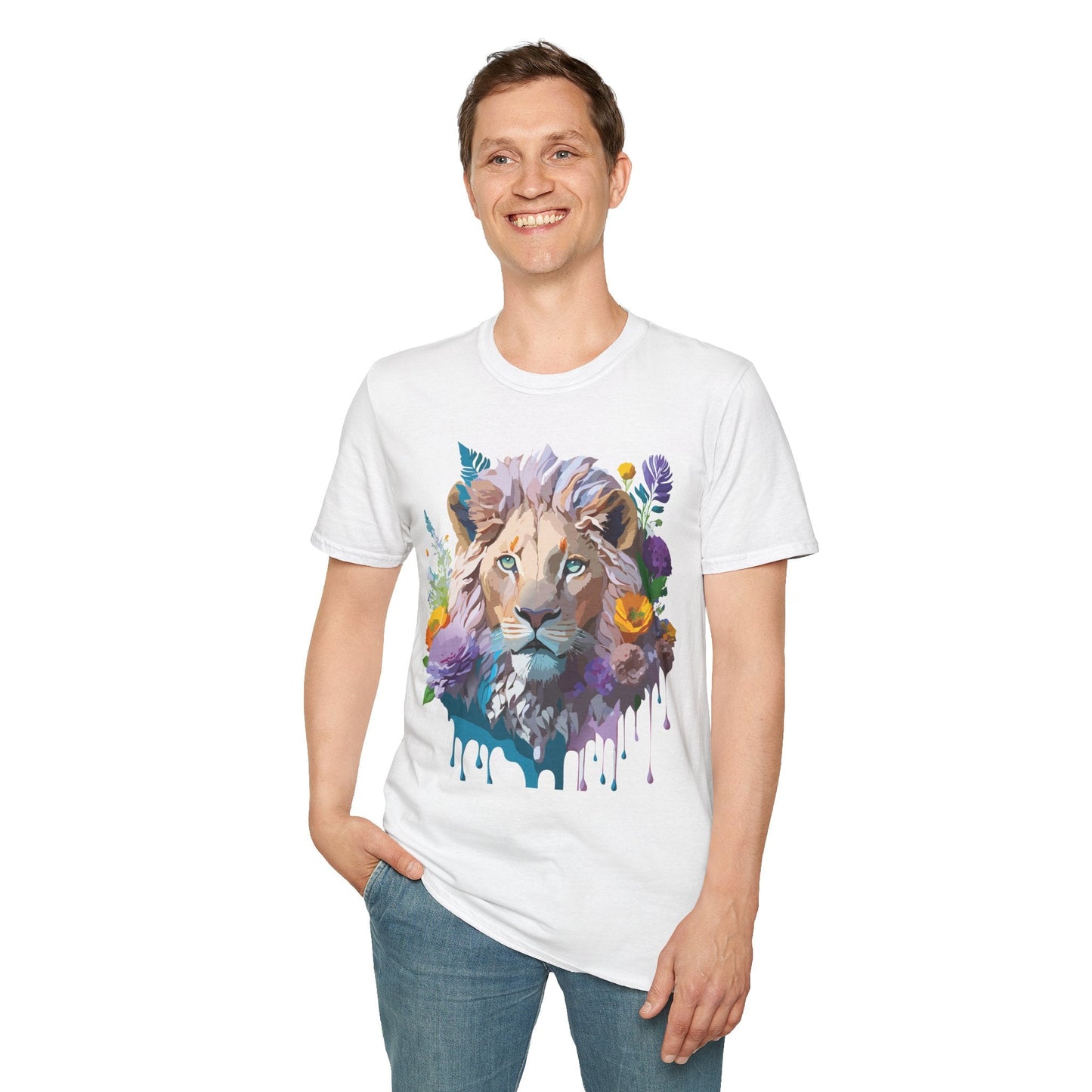Unisex Lion Shirt Floral Lion Tee Animal Print Tee Gildan 64000
