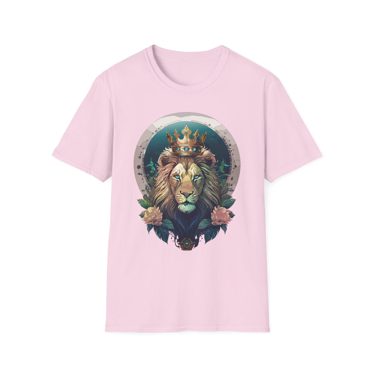 Crowned Lion Portrait T-Shirt | Regal King Lion Graphic Tee - Unisex 100 Cotton Gildan 64000