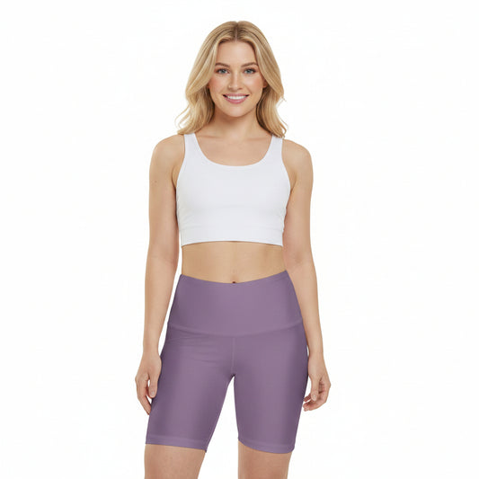 Vintage Dusty Lilac Women's Workout Shorts — Solid High-Waist Biker Shorts for Exercise & Everyday Wear