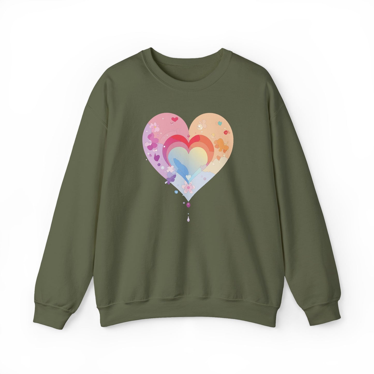 Rainbow Heart Sweatshirt, Floral Heart Sweatshirt, Floral Love Sweatshirt, Valentine's Day Sweatshirt, Rainbow Heart Floral Sweatshirt 114
