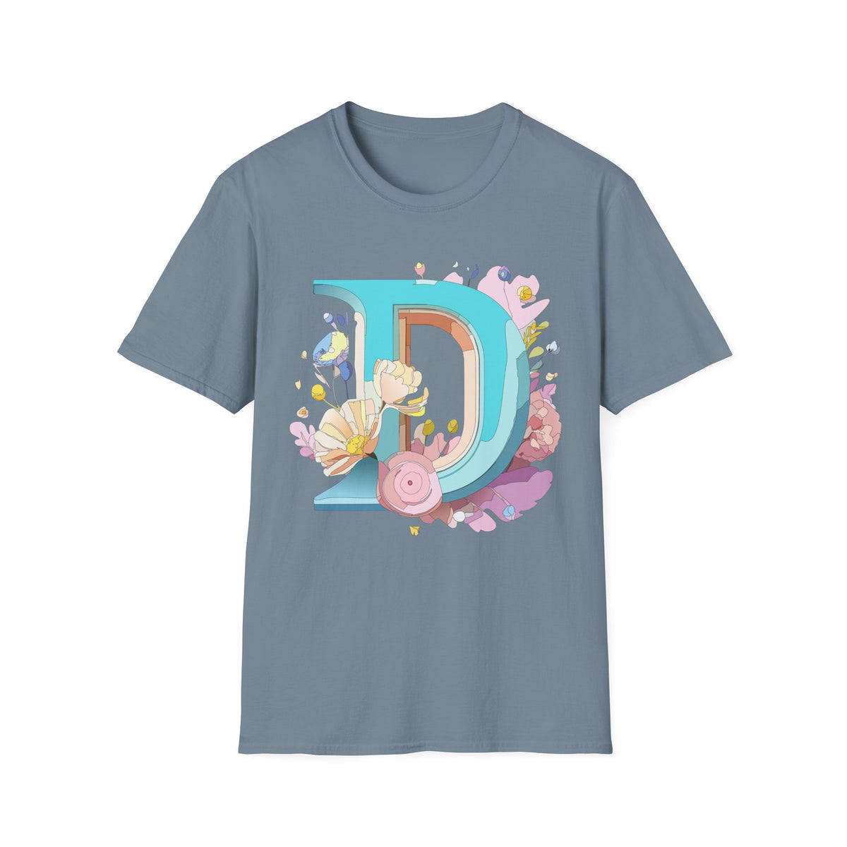 Floral Letter D T-Shirt | Monogram Initial D Tee, Botanical Alphabet Design