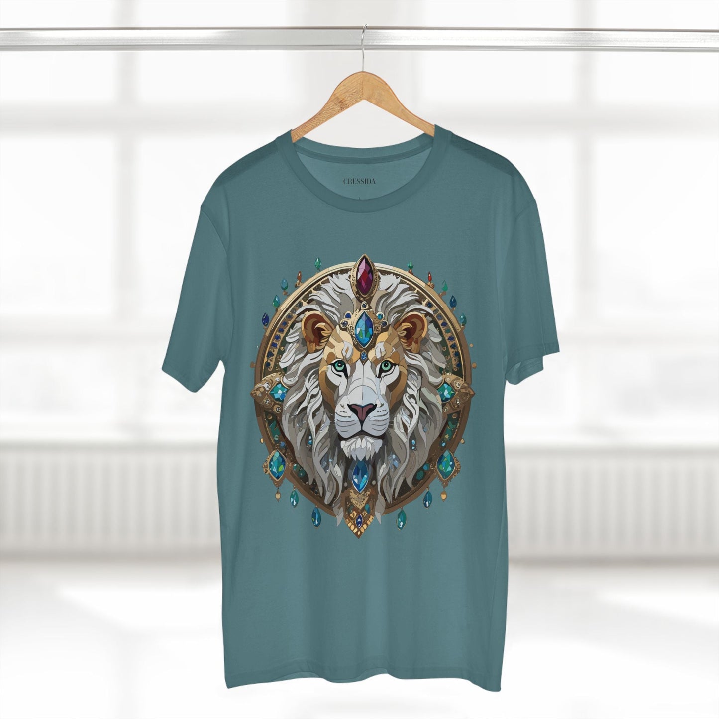 Lion Graphic Unisex 100 Cotton Tee With Unique Animal Golden Medallion Art Design 60