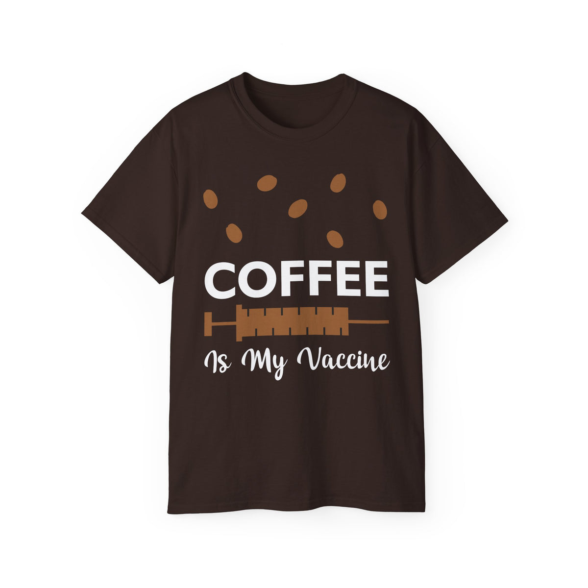 Coffee Is My Vaccine Tee | Coffee Beans & Syringe Graphic