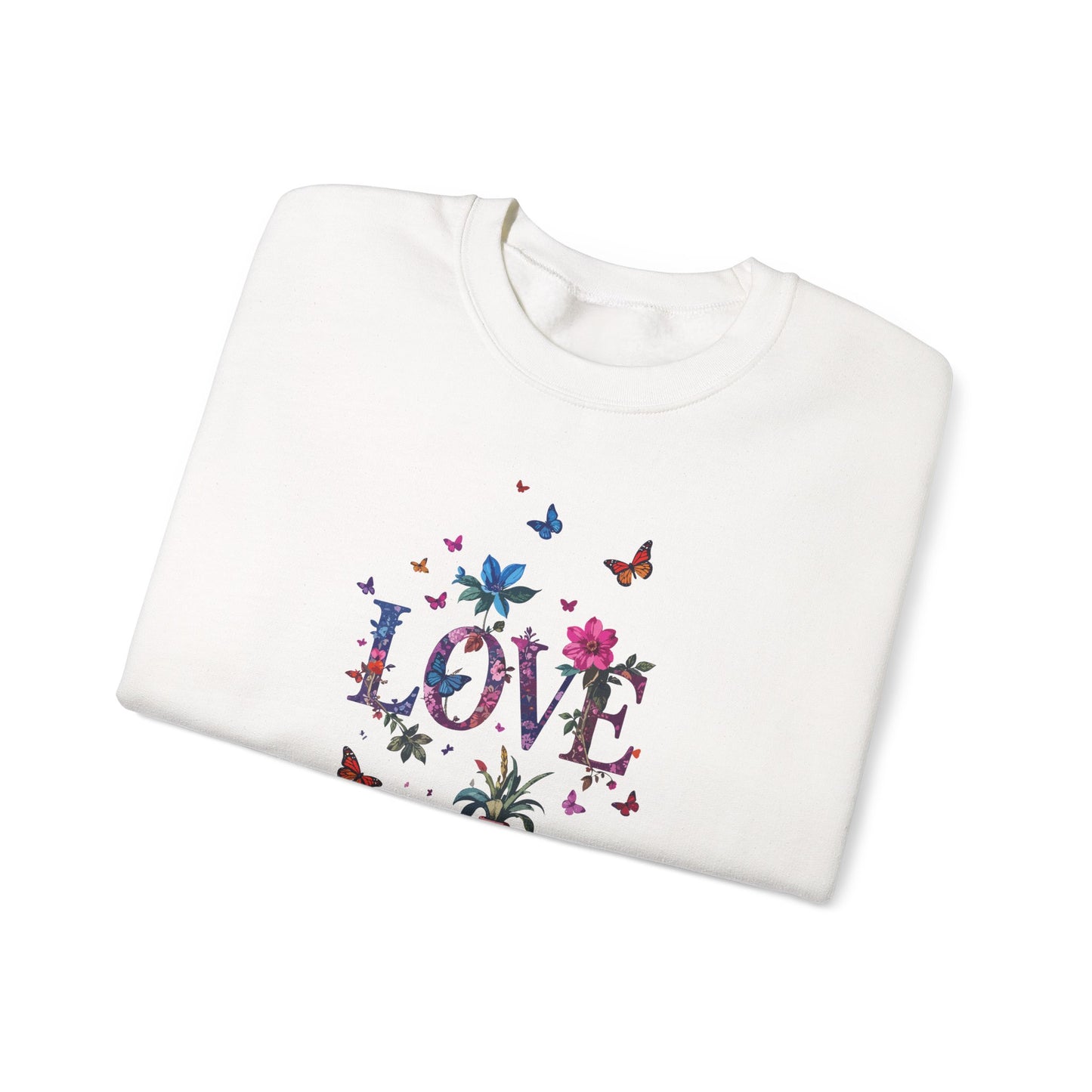 Unisex Floral Love Sweatshirt, Love Floral Sweatshirt, Floral Butterfly Sweatshirt, 50/50 Cotton-Poly Valentine's Day Sweatshirt 03
