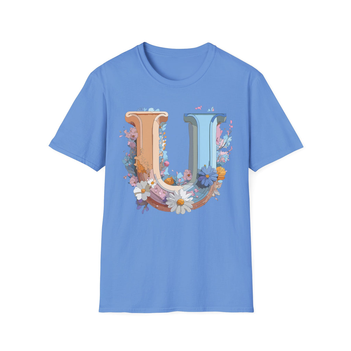 Floral Decorative Letter U T-Shirt | Initial Monogram Tee