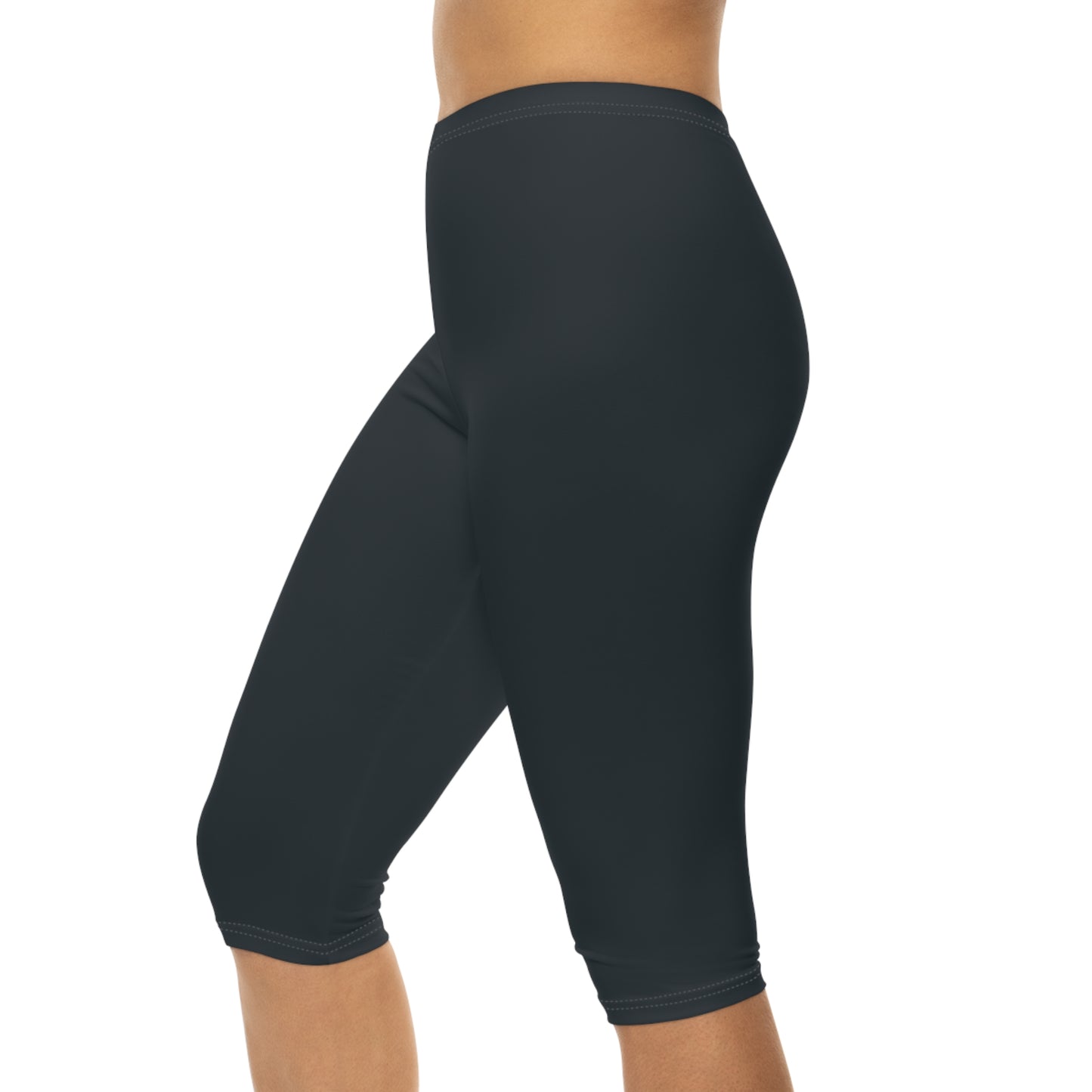 Jet Black Color Women's Brushed Suede Poly Span Casual Capri Leggings XS-2XL