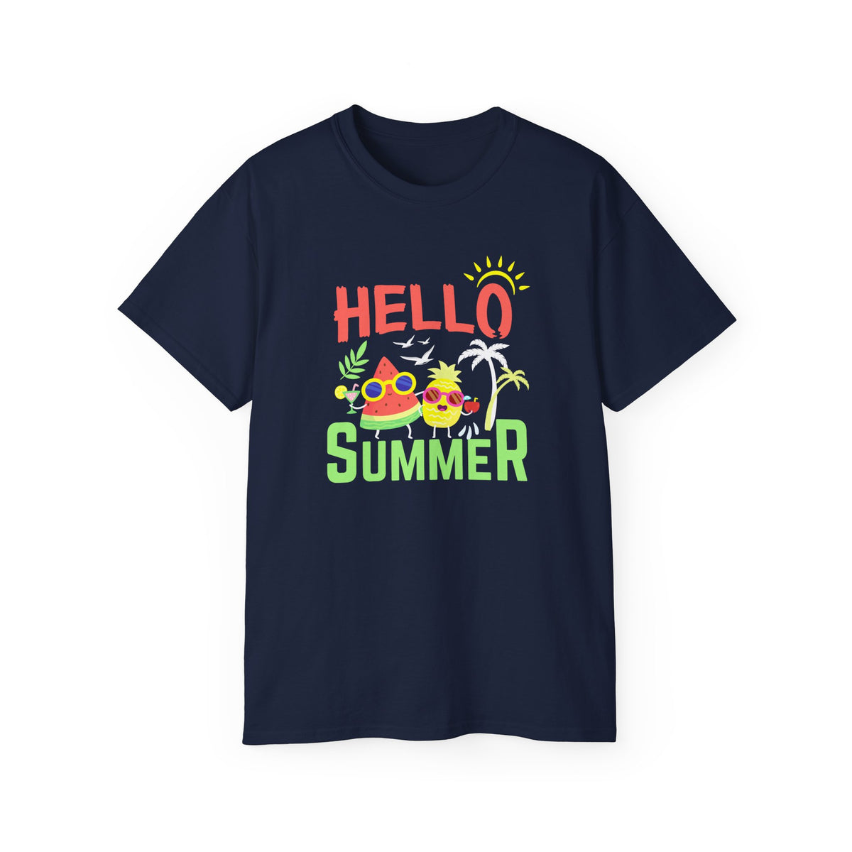 Hello Summer T-Shirt | Sunglasses Pineapple Palm Tree Summer Tee